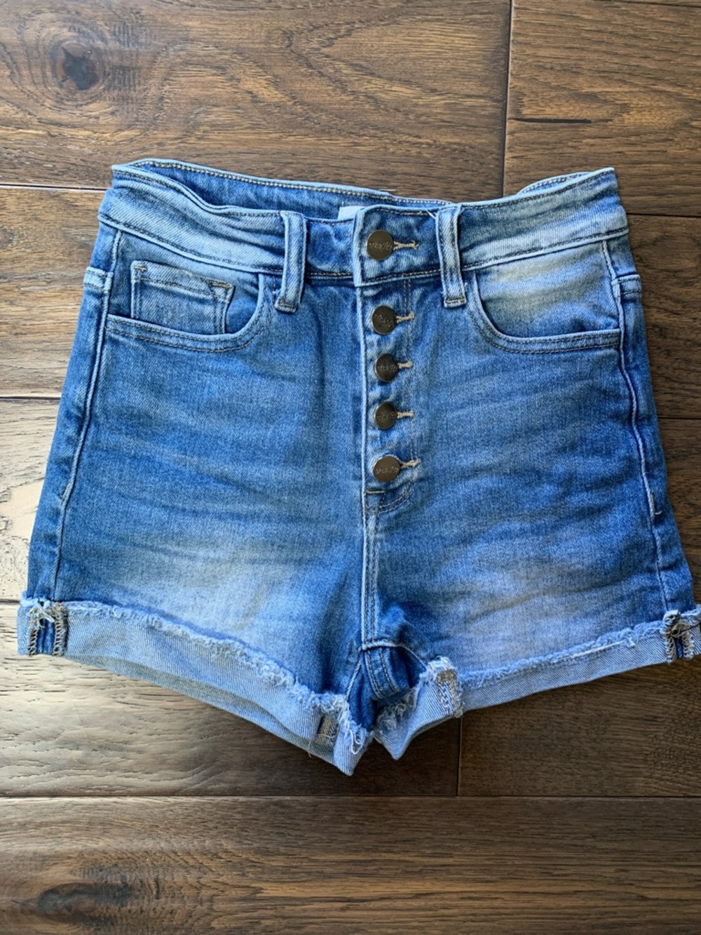 Cute Pink Lily Light Blue High Waist Button-Fly Denim Shorts. Pre-Owned. Size XS